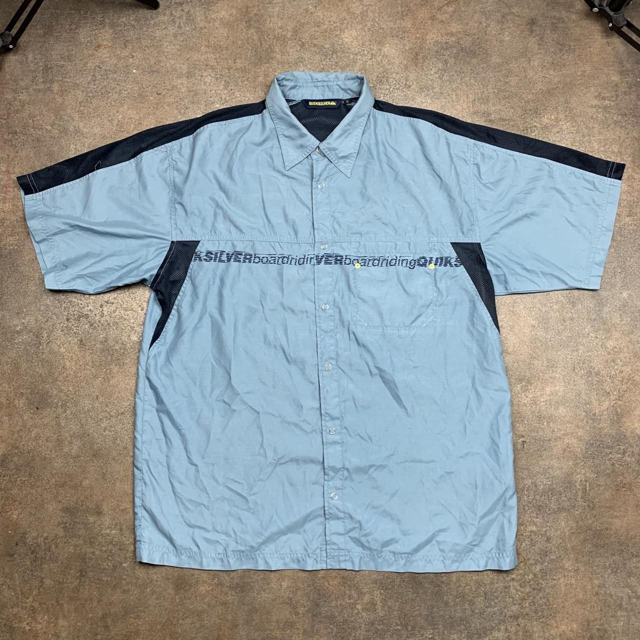 Quiksilver 90s graphic boxy blue button shirt