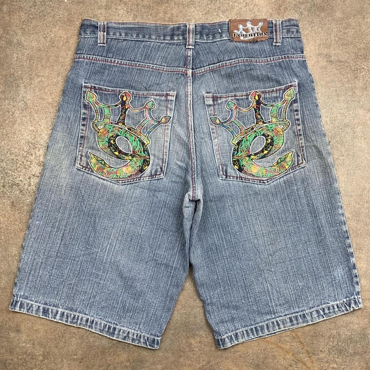 Evolution 00s baggy blue graphic jorts