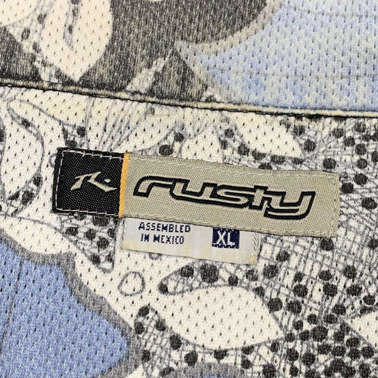 Rusty 00s white blue floral graphic Hawaiian shirt