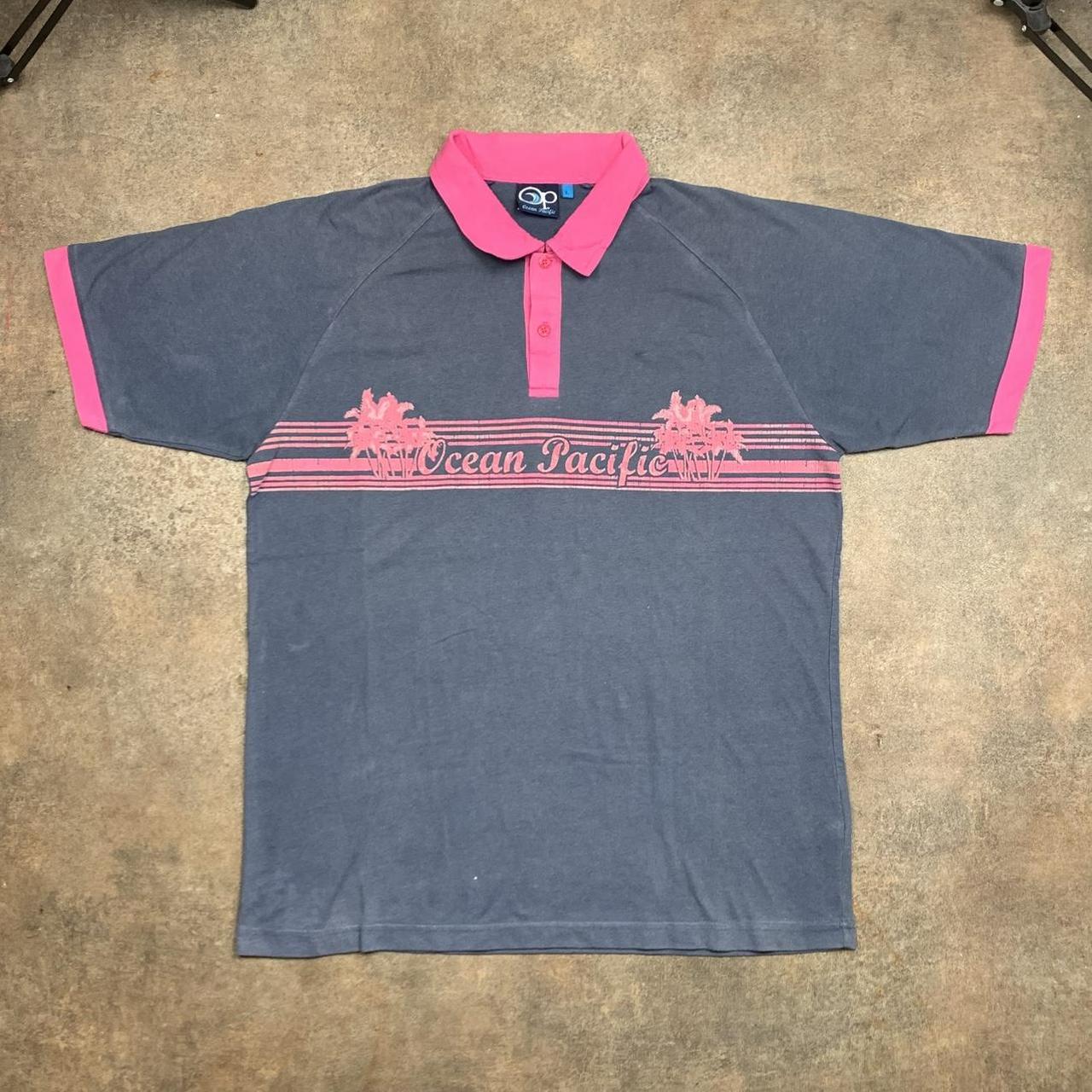 Ocean Pacific 00s grey pink graphic polo shirt