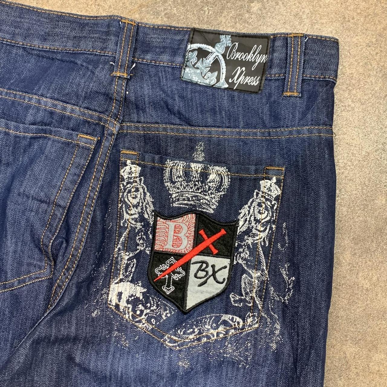 Brooklyn Xpress 00s graphic baggy navy denim jeans