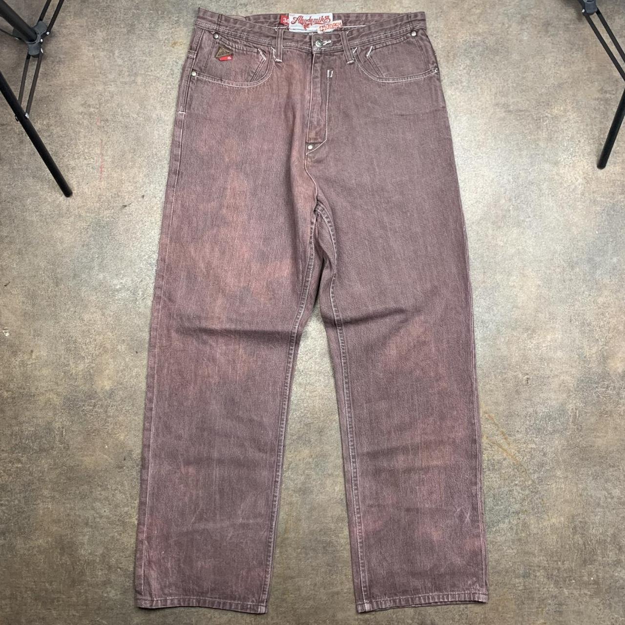 Akademiks 90s baggy graphic maroon denim jeans
