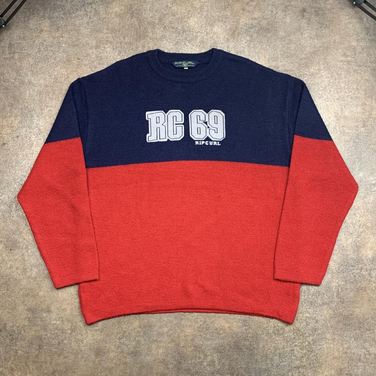 Rip Curl 00s red navy graphic knit sweatshirt