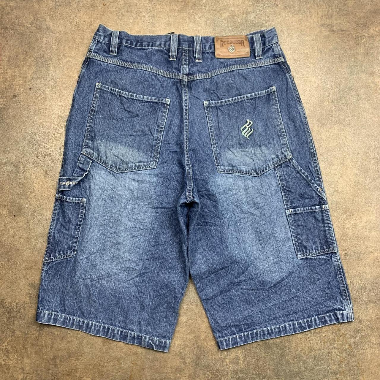 Rocawear 00s baggy navy blue carpenter graphic denim jorts