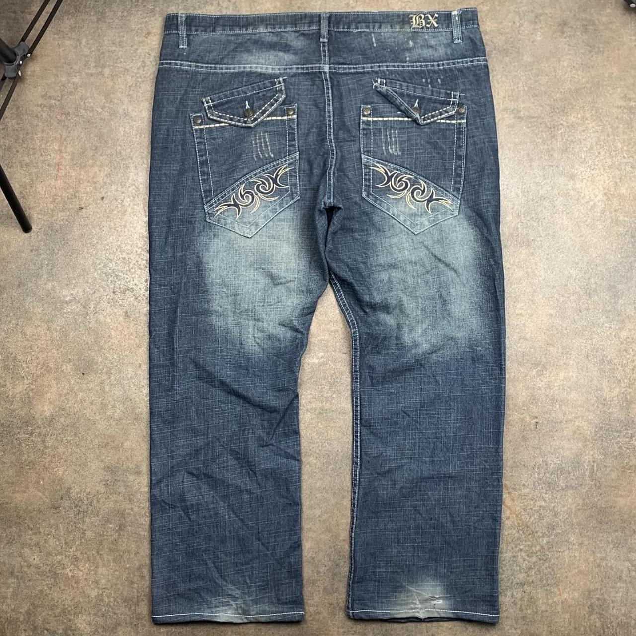 Brooklyn Xpress 90s embroidered navy blue faded denim jeans
