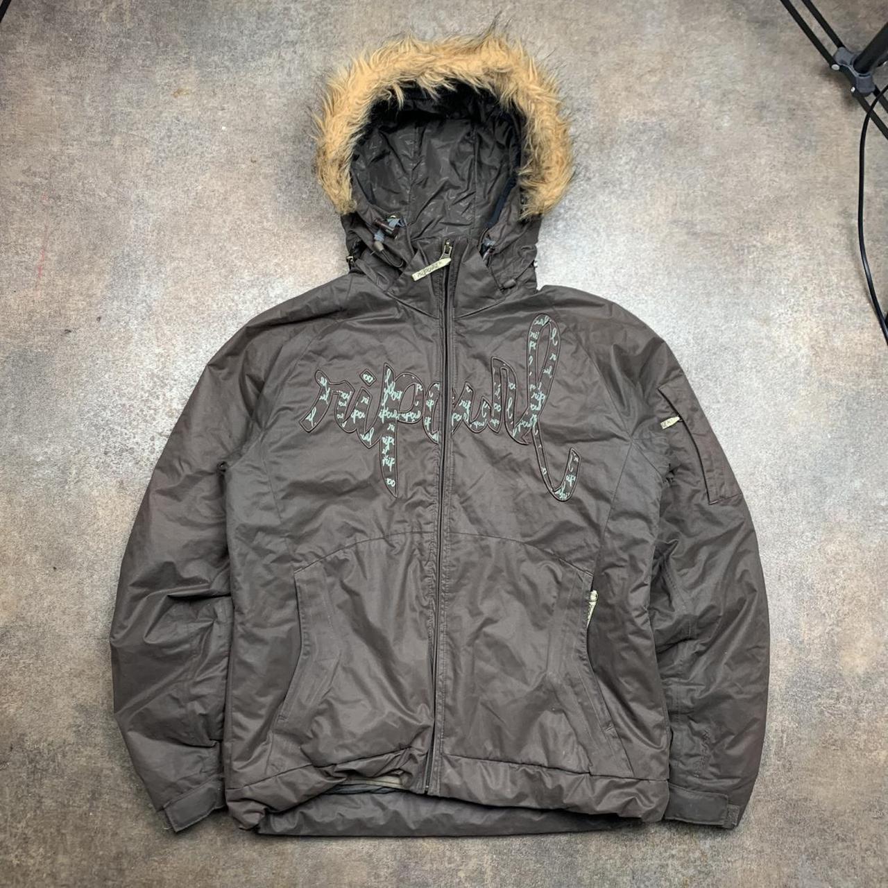 Rip Curl 00s brown ski fur hood graphic jacket
