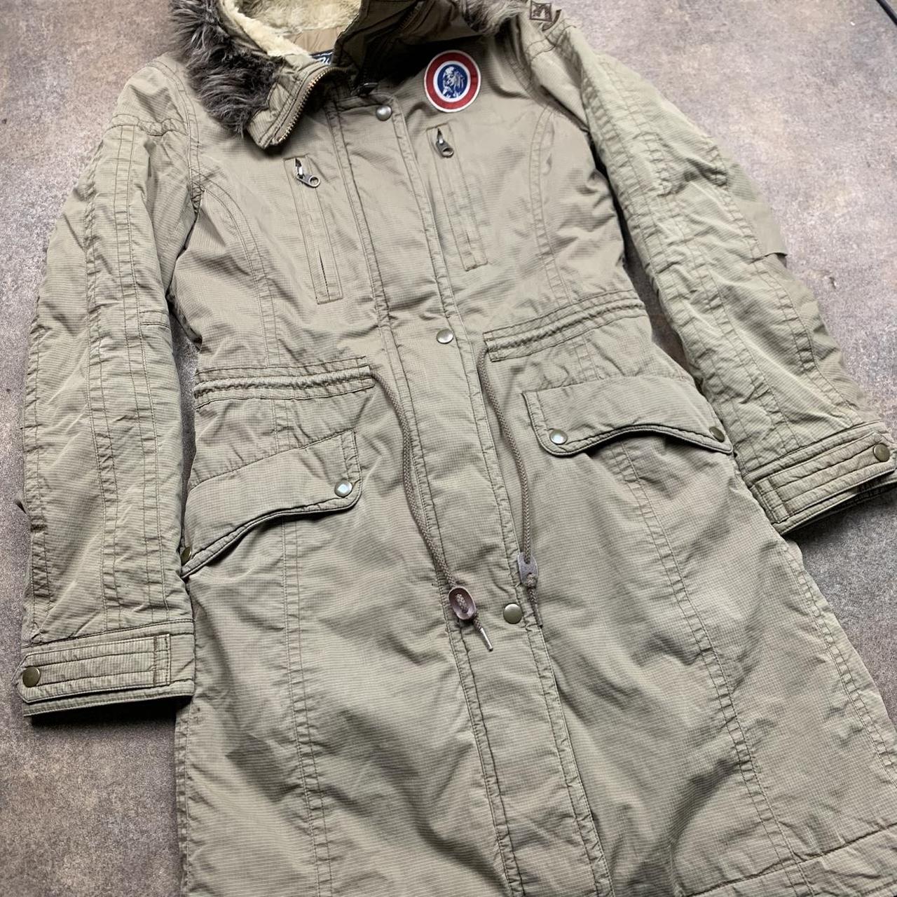Hysteric Glamour 00s khaki-beige fur hood utilised long coat