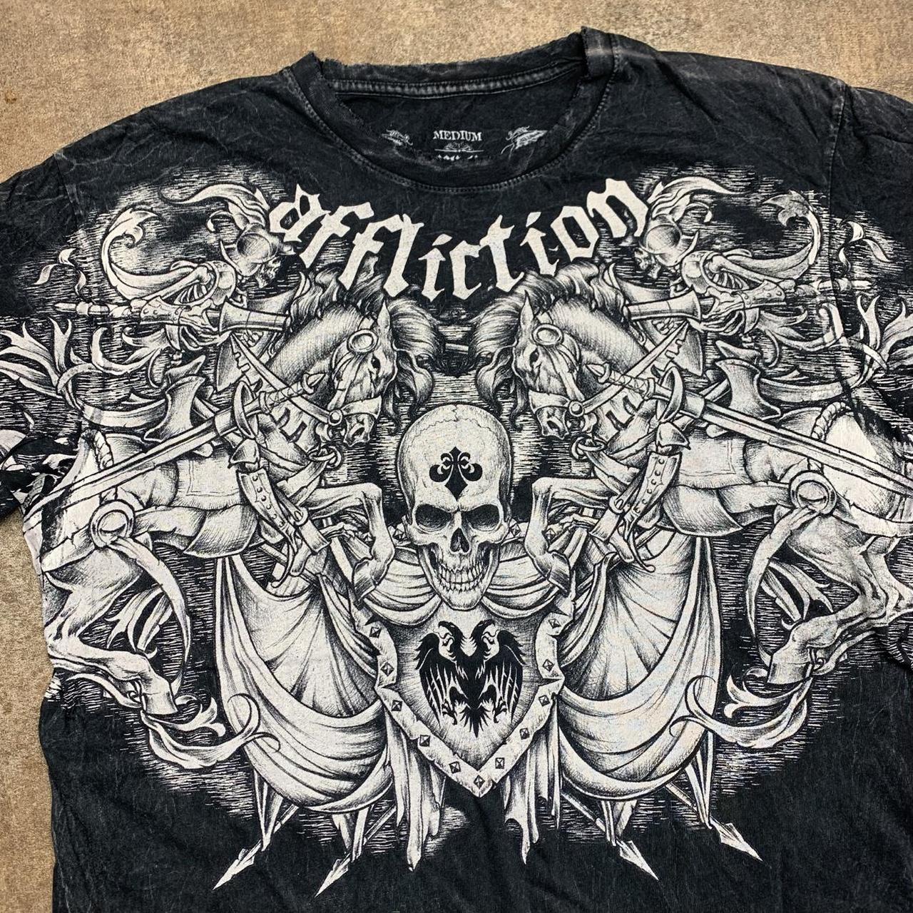 Affliction 00s graphic black white grunge tee