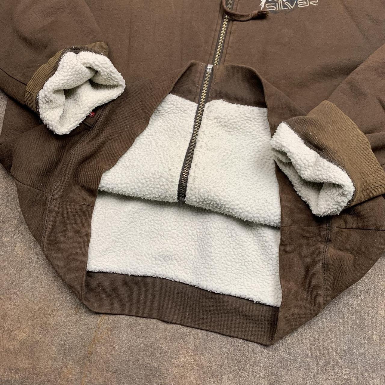 Quiksilver 00s brown fur lined boxy graphic hoodie
