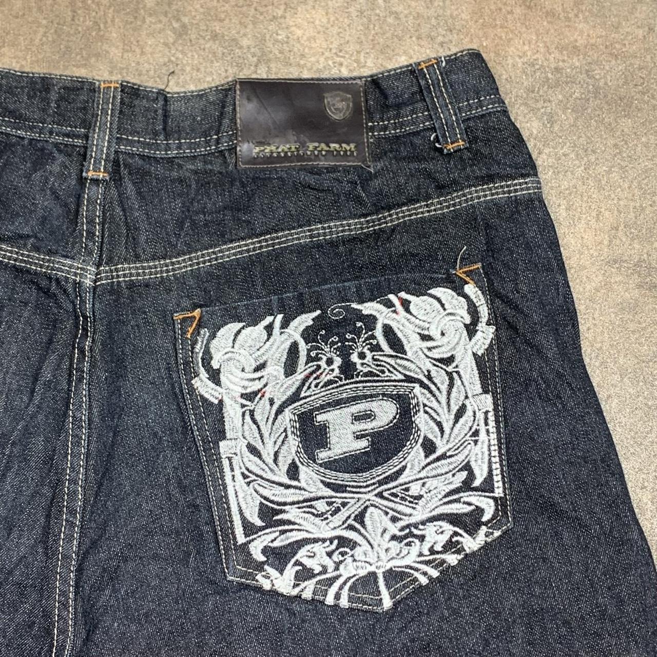 Phat Farm 90s baggy graphic navy denim jorts