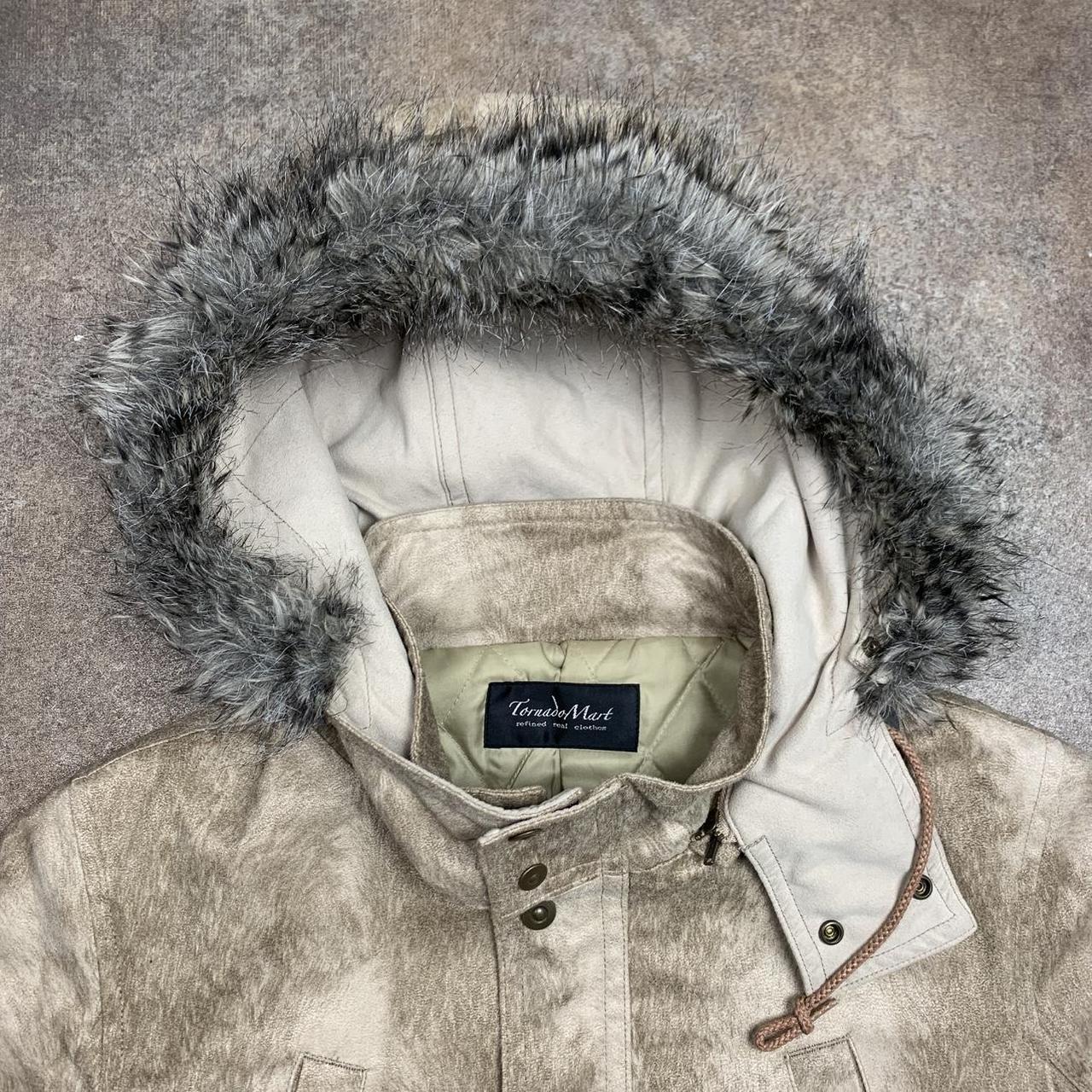 Tornado Mart 00s cream beige brushed fur hood long parka