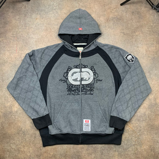 Ecko Unltd 00s grey black grunge hoodie (XL)