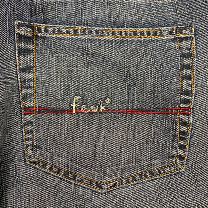 FCUK 00s blue baggy flared embroidered jeans