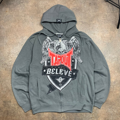 Tapout 00s grey graphic grunge zip hoodie