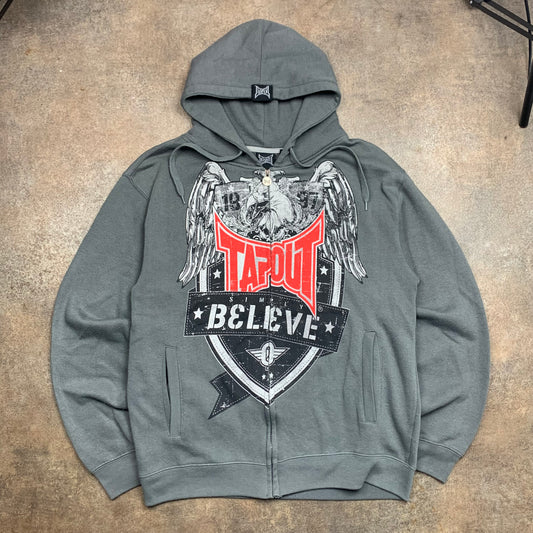 Tapout 00s grey graphic grunge zip hoodie