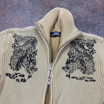 Avirex 00s cream dragon double zip knit