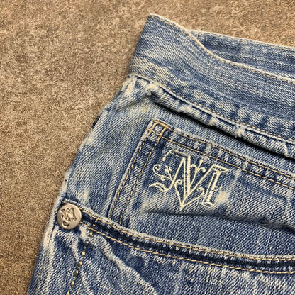 Mecca 00s light blue baggy graphic jorts