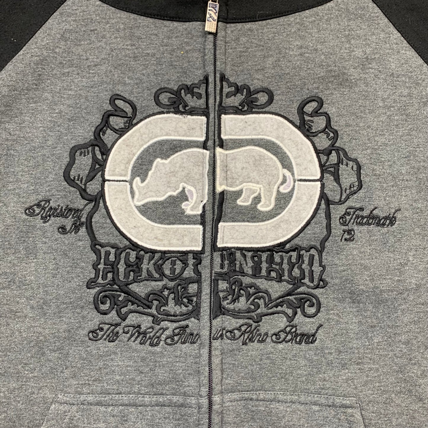 Ecko Unltd 00s grey black grunge hoodie (XL)