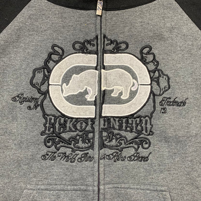 Ecko Unltd 00s grey black grunge hoodie (XL)