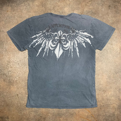 Affliction 00s grey grunge graphic tee (S)