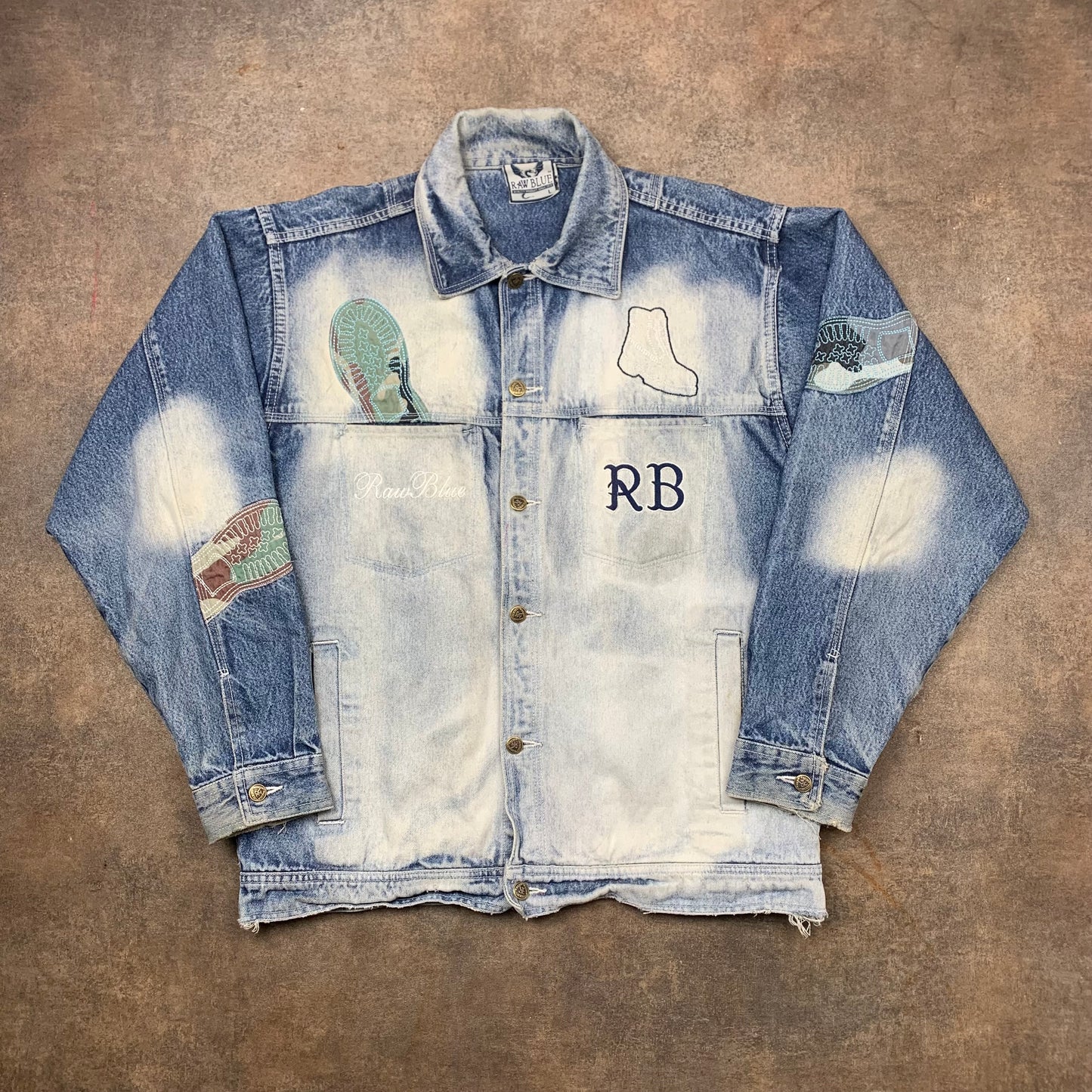 Raw Blue 00s boots graphic denim jacket (L)