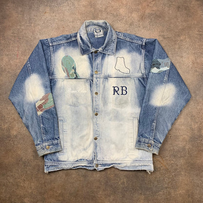 Raw Blue 00s boots graphic denim jacket (L)