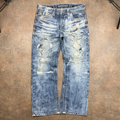 Affliction 00s light blue baggy distressed jeans