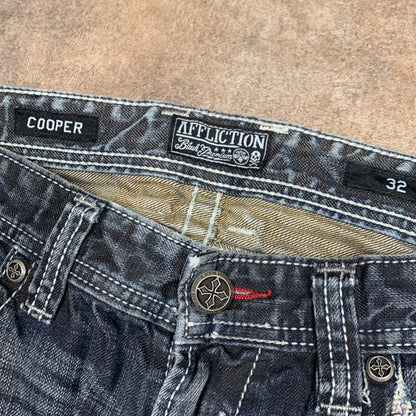 Affliction 00s navy grey grunge baggy jeans