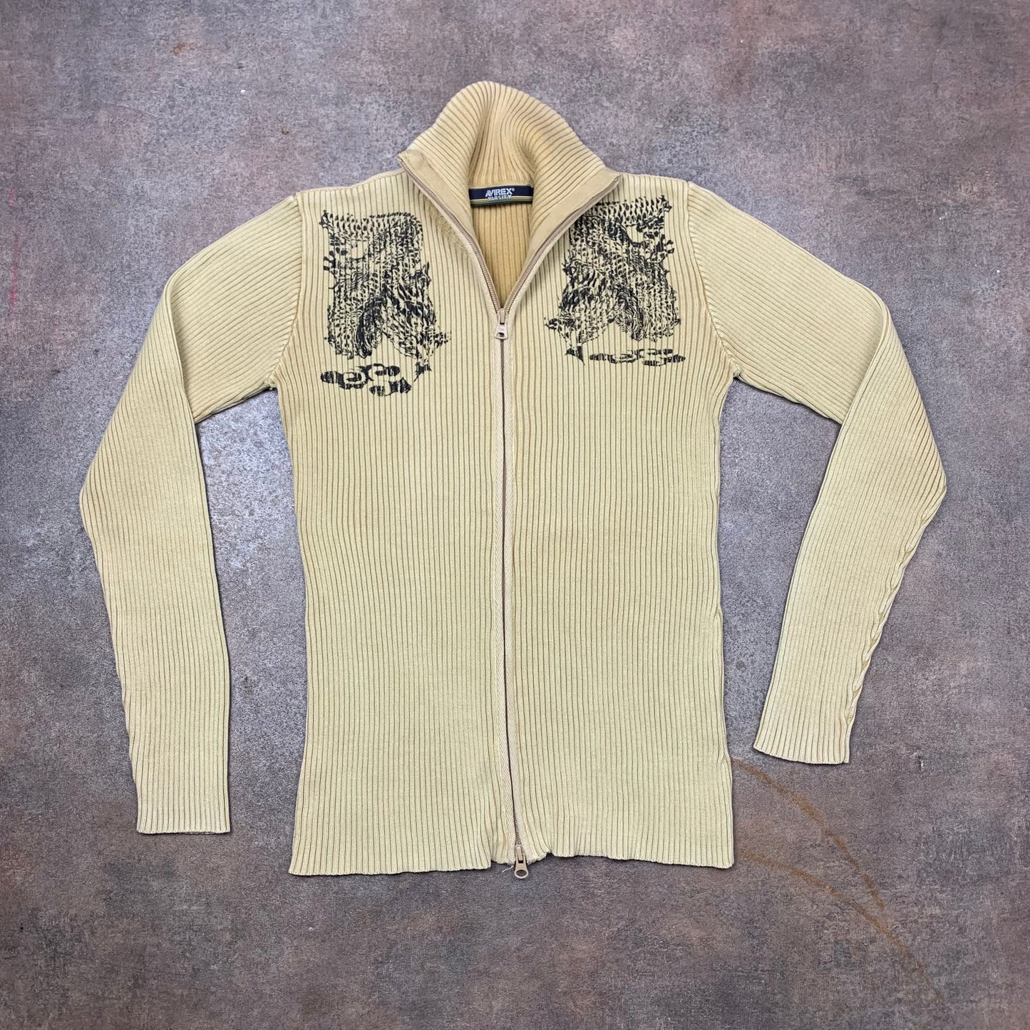Avirex 00s cream dragon double zip knit