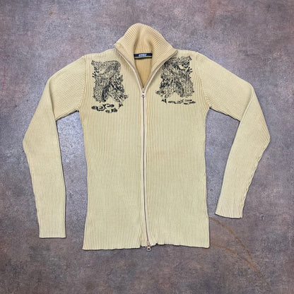 Avirex 00s cream dragon double zip knit