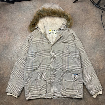 Quiksilver 00s plaid fur hood jacket (M)