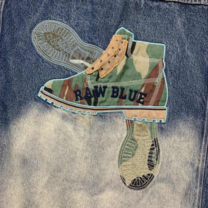 Raw Blue 00s boots graphic denim jacket (L)