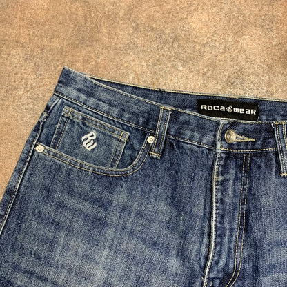 Rocawear 90s blue graphic baggy jeans