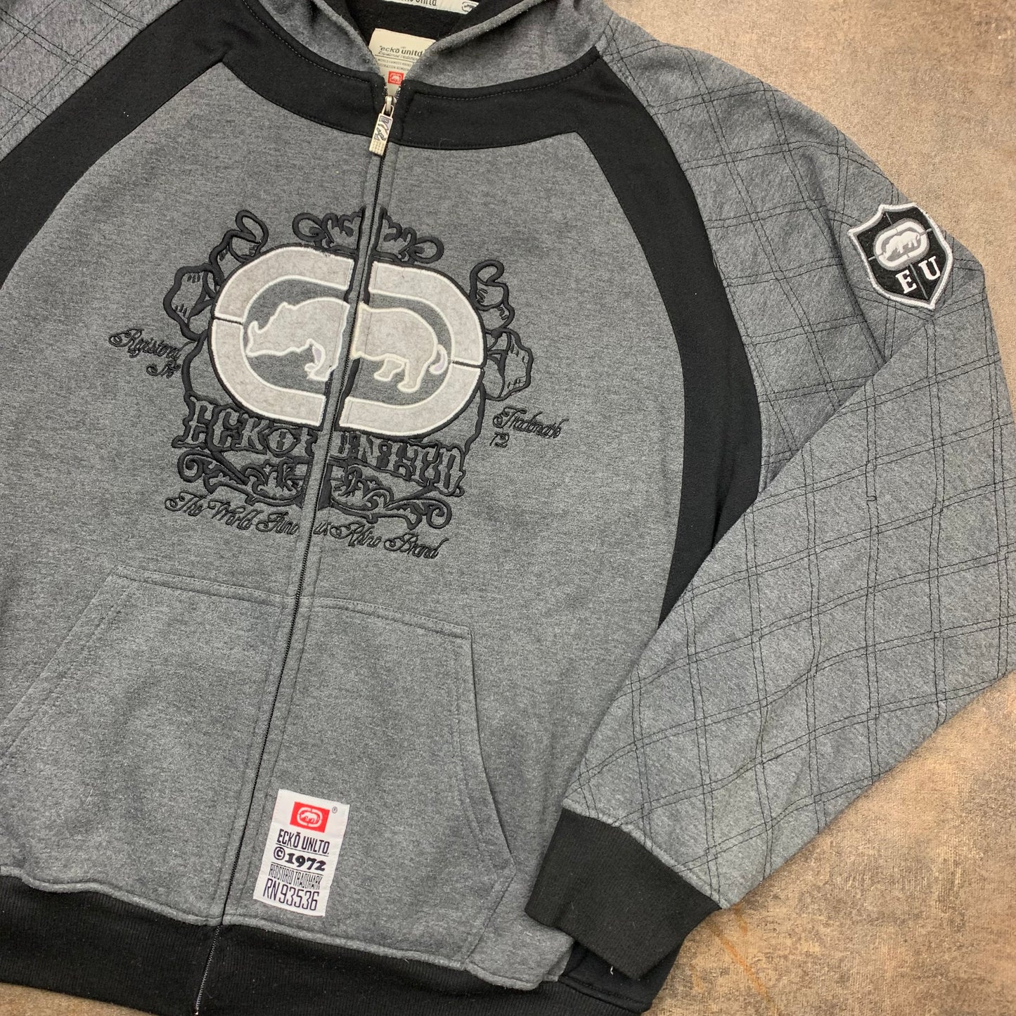 Ecko Unltd 00s grey black grunge hoodie (XL)