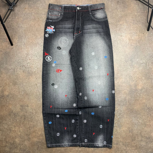 5ive Jungle and Co. baggy embroidered graphic jeans