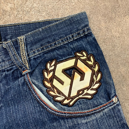 Southpole 00s navy graphic baggy jorts