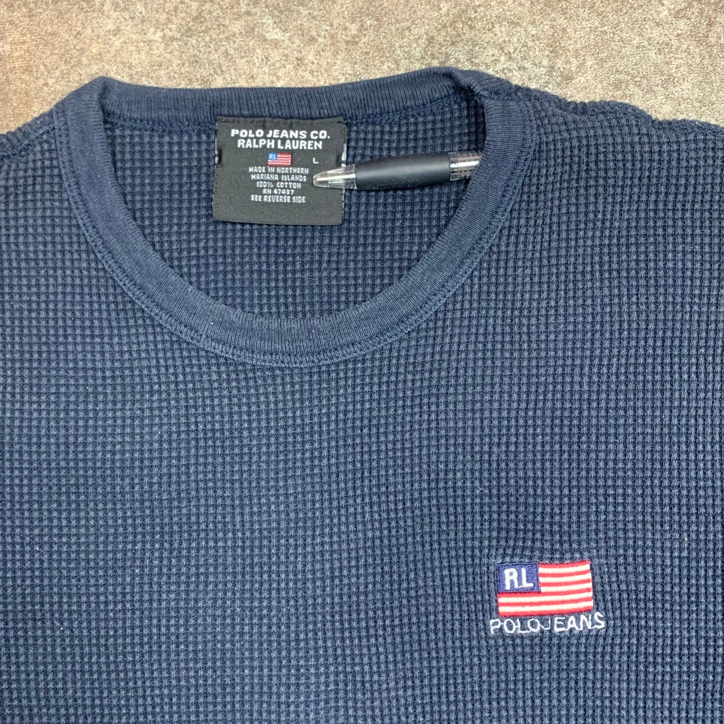 Polo Jeans 00s navy thermal long sleeve tee