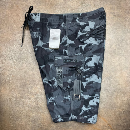 Oakley 00s black grey camo graphic boardshorts