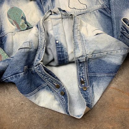 Raw Blue 00s boots graphic denim jacket (L)