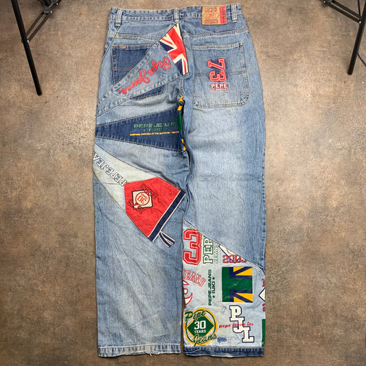 Pepe Jeans 00s graphic cut and sew baggy jeans