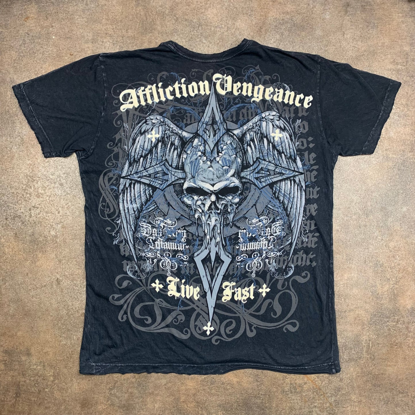 Affliction 00s Vengeance black grunge graphic tee