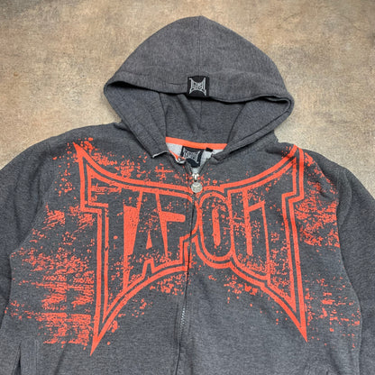 Tapout 00s grey orange grunge graphic zip hoodie