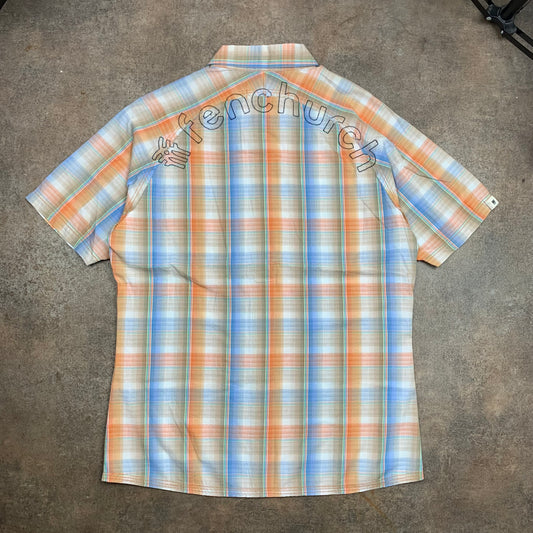 Fenchurch 00s graphic blue orange plaid shirt