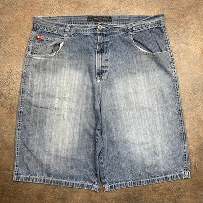 Southpole 00s blue-grey baggy red tab jorts