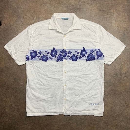 Rip Curl 00s white navy graphic floral shirt