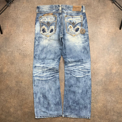 Affliction 00s light blue baggy distressed jeans
