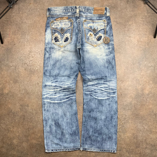 Affliction 00s light blue baggy distressed jeans