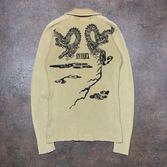 Avirex 00s cream dragon double zip knit