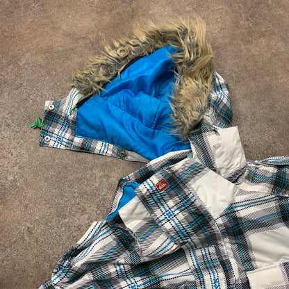 Quiksilver 00s plaid fur hood jacket (M)