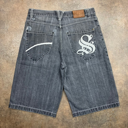 Southpole 00s grey baggy graphic jorts